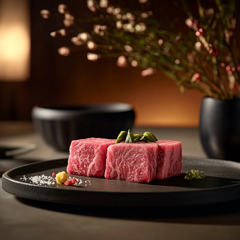 和牛切片展示肉质纹理
