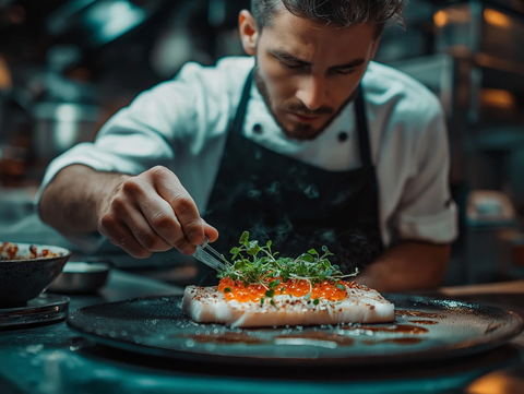 微绿鱼料理精细摆盘