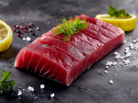 新鲜金枪鱼片与柠檬海盐