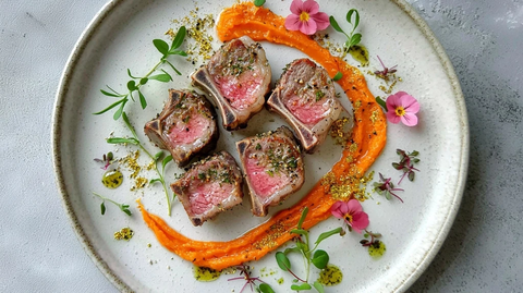 香草羊排配金粉胡萝卜泥