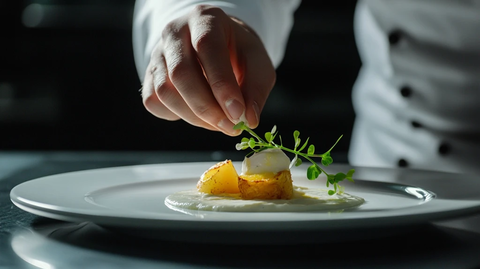 厨师手作土豆泥配特制酱料