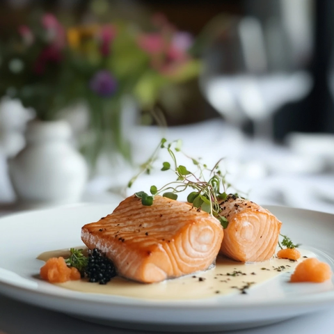 熟三文鱼摆盘餐桌