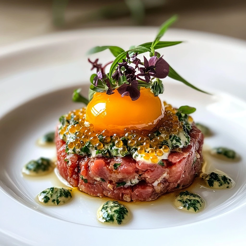 生牛肉塔塔配鱼子酱和蛋黄