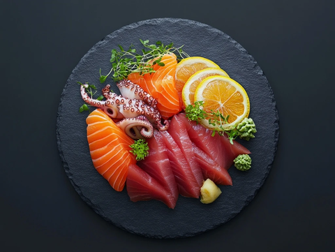 新鲜刺身切片黑板摆盘