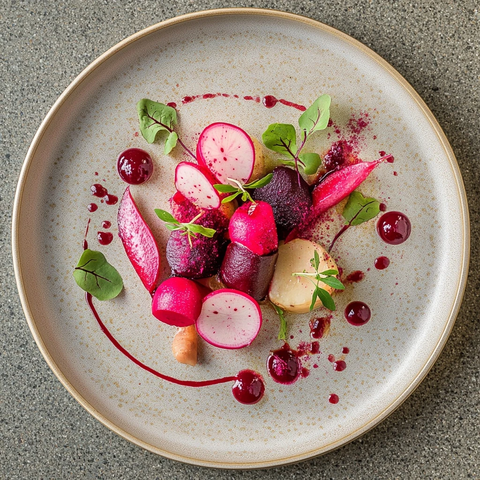 红粉蔬菜小叶配甜菜酱