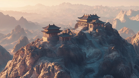 高山之巅的古建筑全景