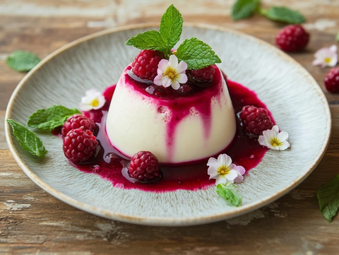 奶油布丁配莓果酱与装饰