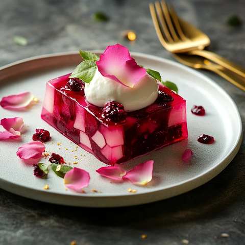甜菜根莓果冻奶酪摆盘