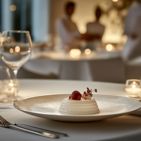 精致白瓷盘装点细腻甜点