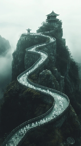 蜿蜒在悬崖上的登山栈道