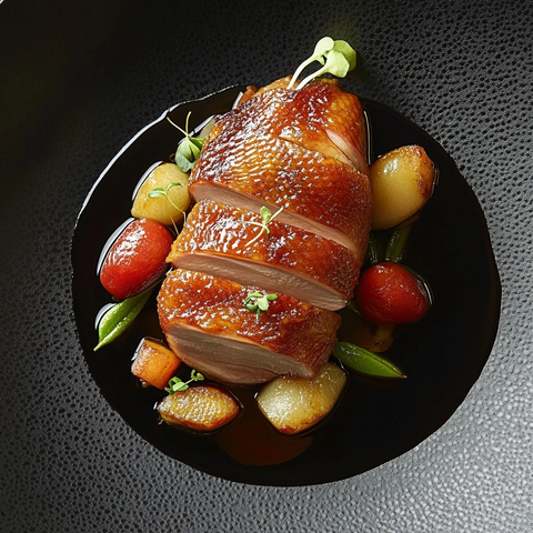 香酥烤鸭切片摆盘