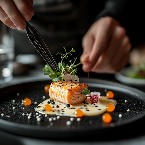 微绿点缀鱼料理细节