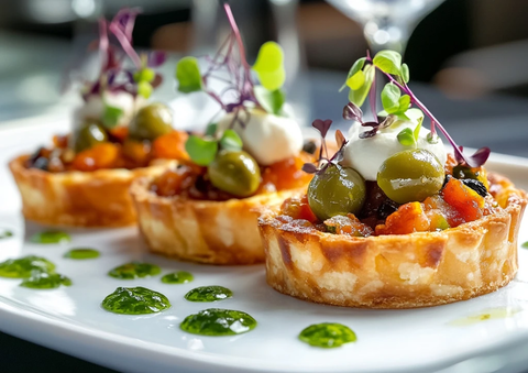 金棕色塔壳配红酱白芝士