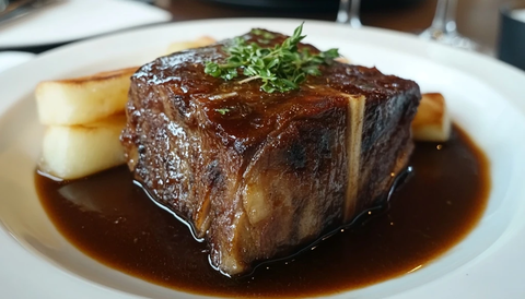 白盘盛装红烧牛肉