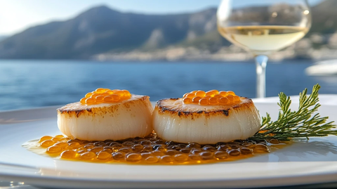 香煎扇贝配海棠果鱼子酱