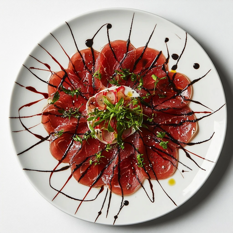 白色盘子上的生牛肉片