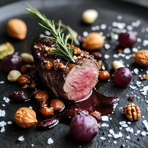 烤鹿腿配坚果葡萄