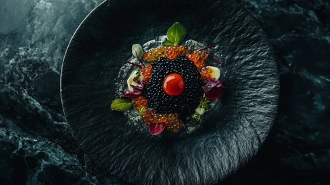 鱼子酱高级摆盘俯拍