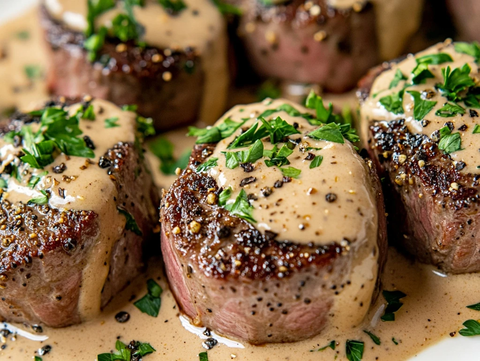 香煎牛里脊配奶油胡椒酱