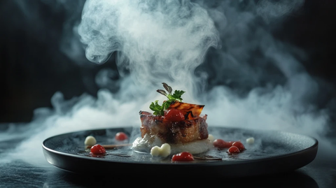 高品质美食黑色背景烟雾效果