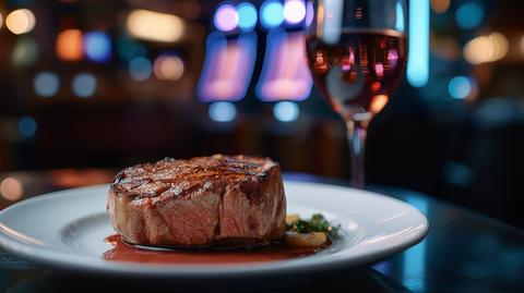 牛排酒杯赌场灯光