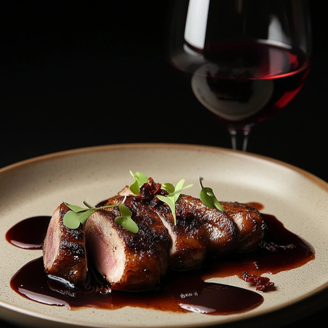 蜜汁烤鸭胸配红葡萄酒