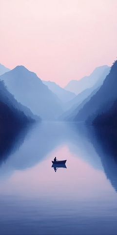 湖心小舟渔夫暮色