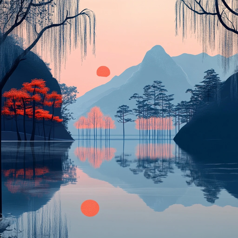 柳树冬景抽象艺术海报