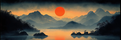 红山金天湖上鹤立松间