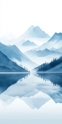 山水画背景湖蓝色调