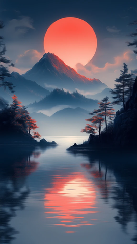 山巅孤影夕阳映