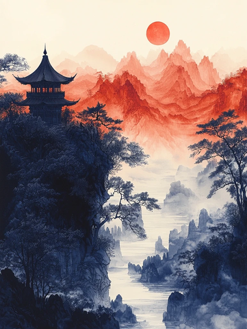 山水墨色静谧奇境