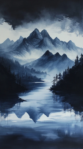 夜空湖影映山峰