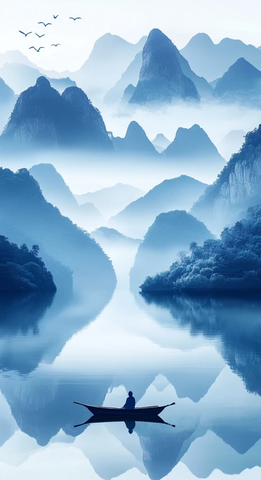 山水画中泛舟人物