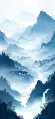 山水村庄瀑布景观