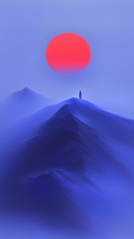 孤影夕照山水图