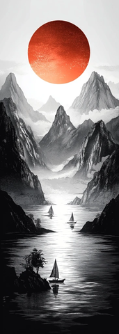 日出山脉光线照射岛屿