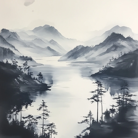 山水墨画湖光景色