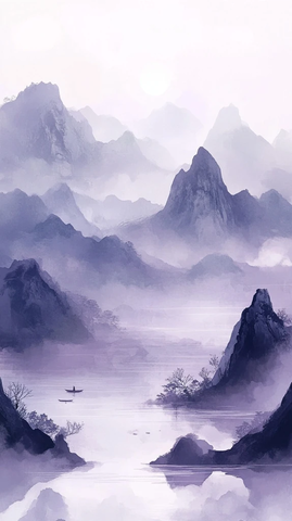 山水画灰色紫色调