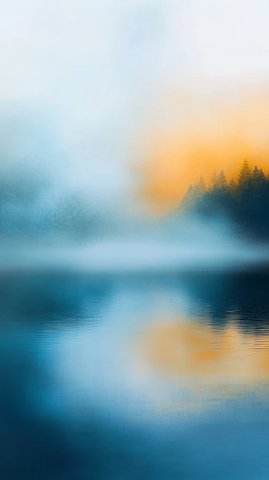 晨曦湖面薄雾轻升