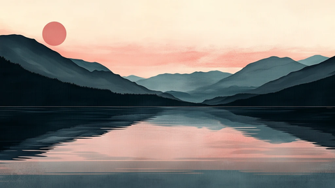 山脉线条木刻版画