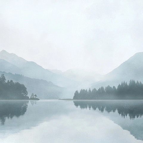 湖泊山林轻柔倒影