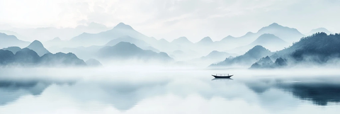 山水画卷轻舟雾霭