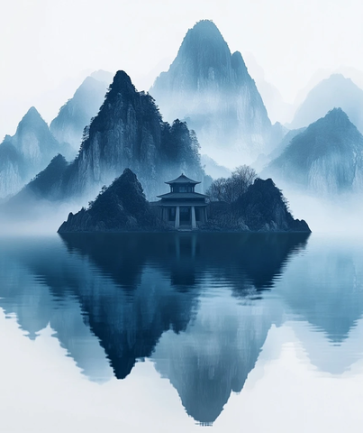 山水禅意蓝山抽象