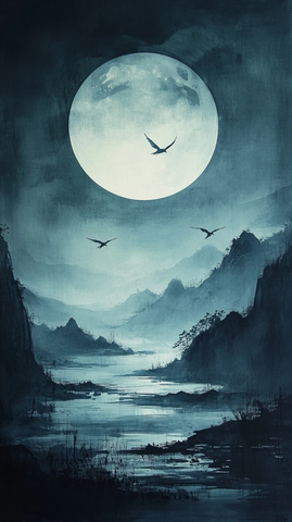 圆月双燕远山静夜