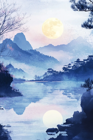 中秋明月映山湖