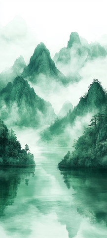 青山绿水墨色湖光