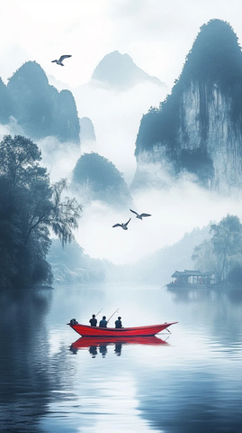 渔船山景亚洲渔民