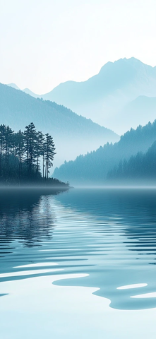 湖面静谧山影倒映