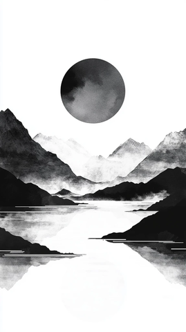 日出山脉黑白插画